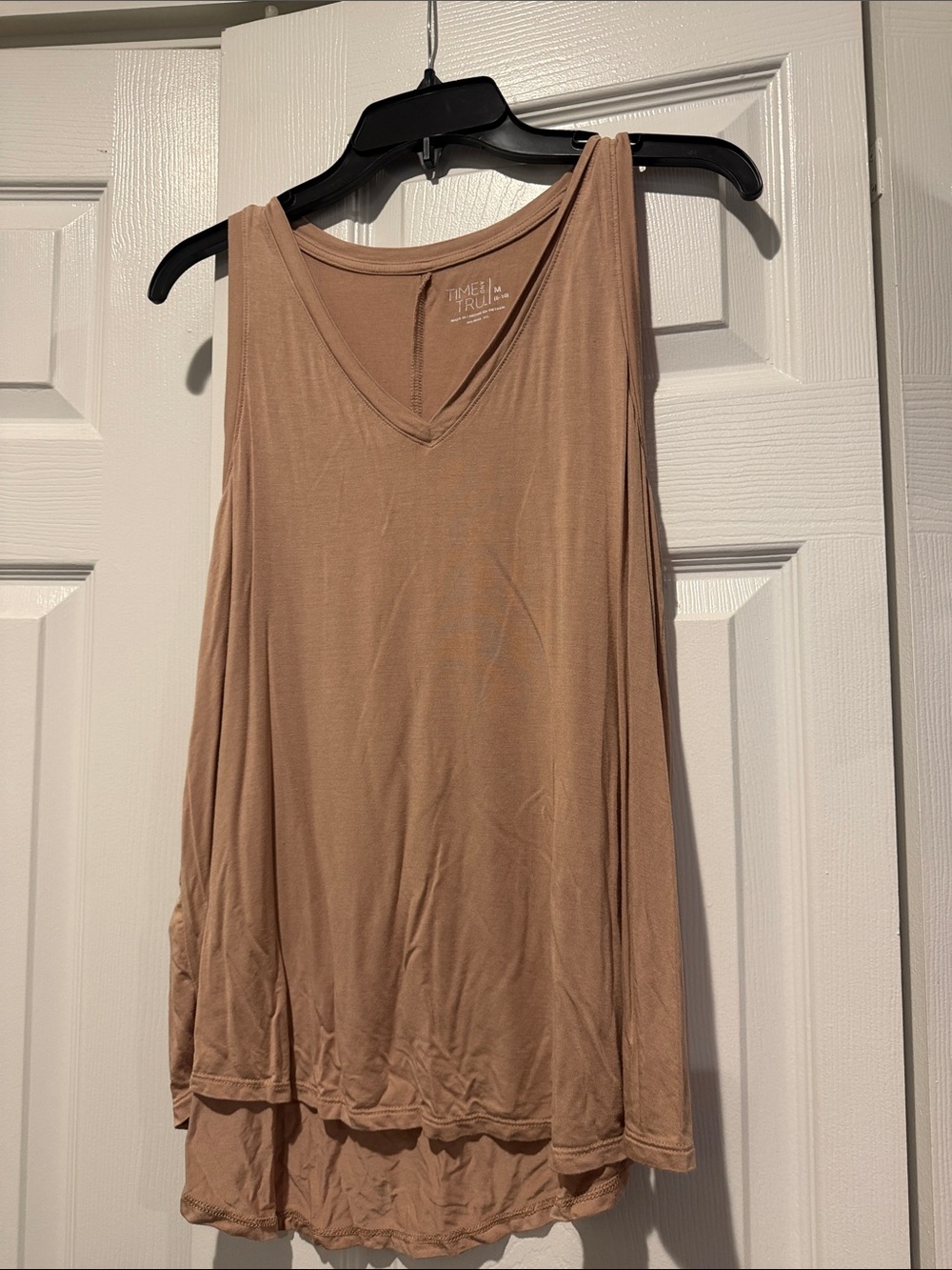Time and Tru Sleeveless V-Neck Layered Hem Tank Top - Taupe